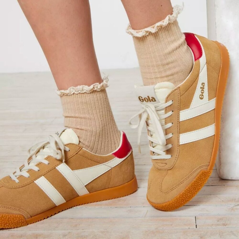 Gola Womens Tan White Red Suede Sneakers